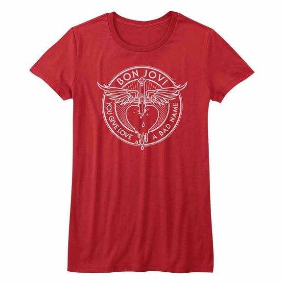 Bon Jovi Bad Name Red Junior Womens T-Shirt - Picture 1 of 4